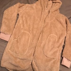 Fluffy Tan Hooded Cardigan!